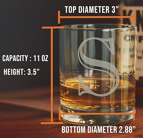 Miniatura 4 de Monograma grabado de 11 oz Whisky Rocks Glass (letra S), regalos personalizados de Bourbon A-Z para hombres, vidrio escocés personalizado a la