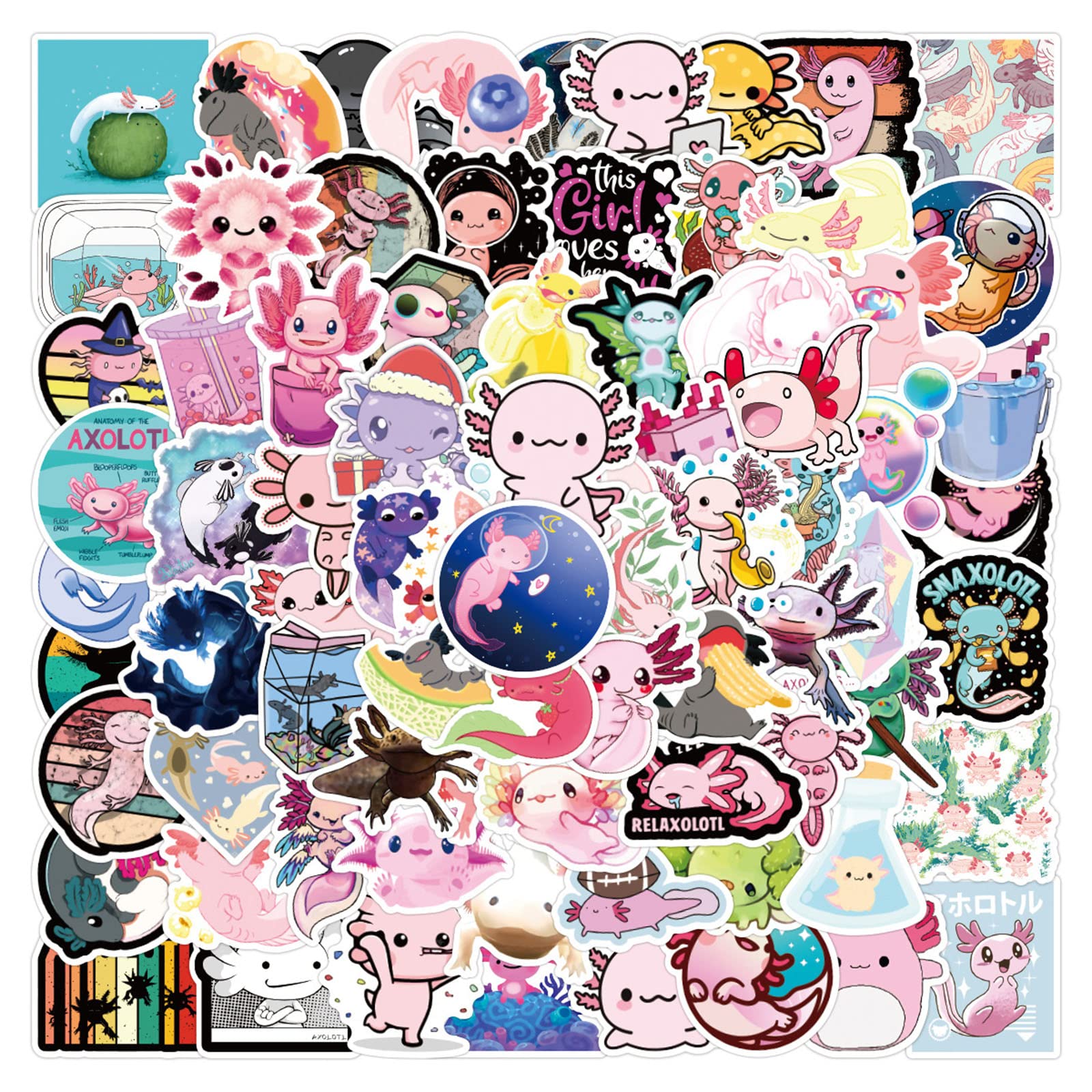 Buy 100pcs Axolotl Cute Waterproof Stickers for Water Bottles, Cartoon