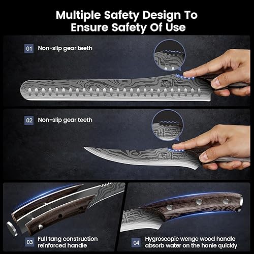 Miniatura 5 de Brisket - Juego de cuchillos para cortar carne y pavo, estilo japonés de acero de alto carbono para el hogar y barbacoa, mango ergonómico de madera