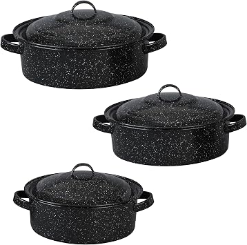 Granite Ware 6-Piece Enameled Steel Casserole Set with Lids, 3/5/6 Qt, Oven Safe to 935F
