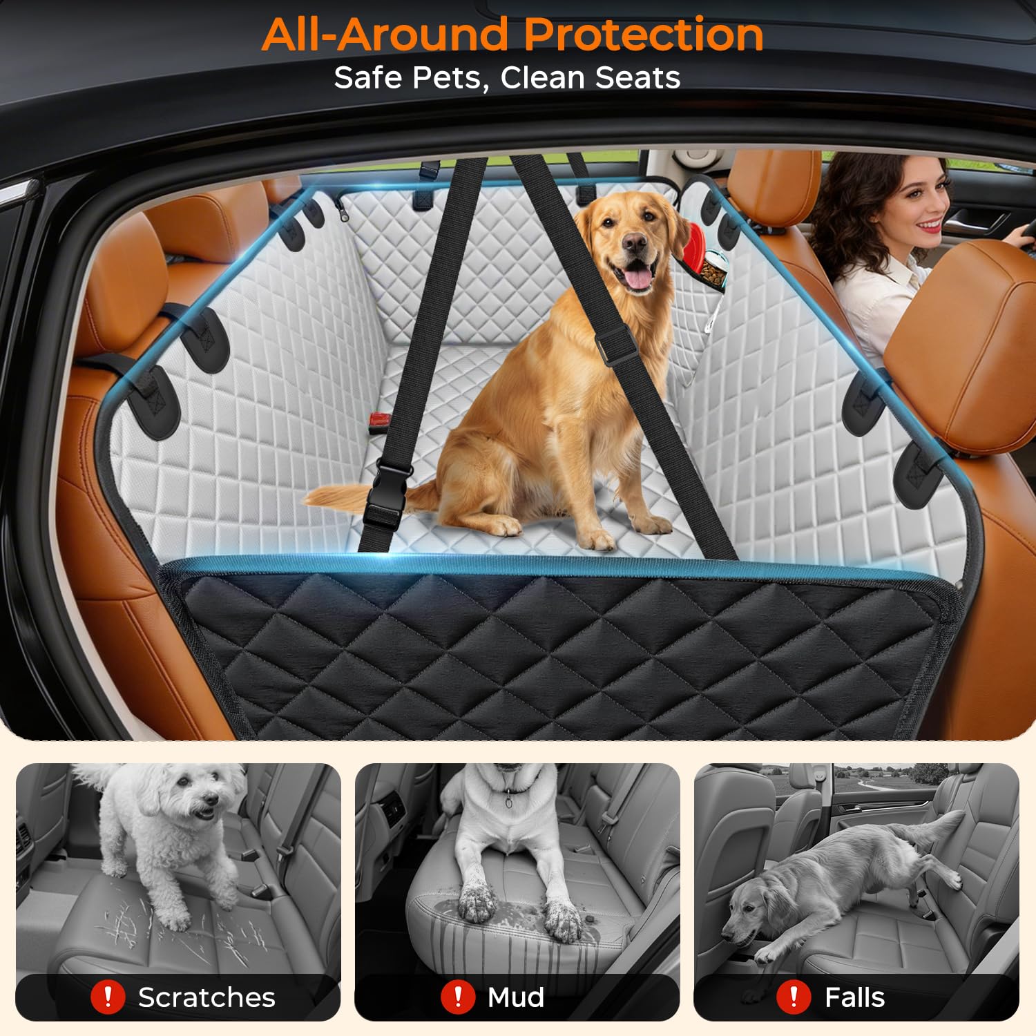 URPOWER Dog Car Seat Cover for Back Seat, Waterproof Hammock for Car & SUV view 2