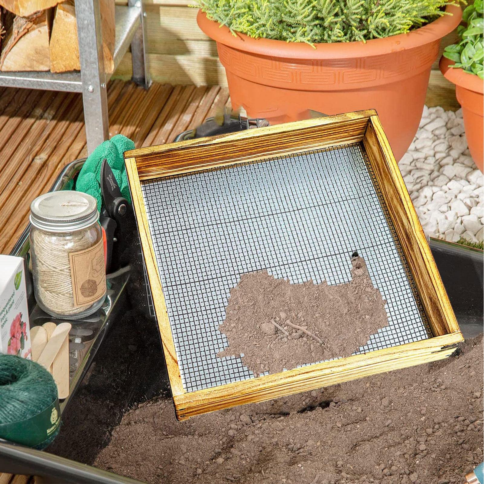 suelo para jardinería, suelo madera 11.81 pulgadas para jardín, suelo duradero y reparable, tamiz para, suelo, musgo turba, hojas,