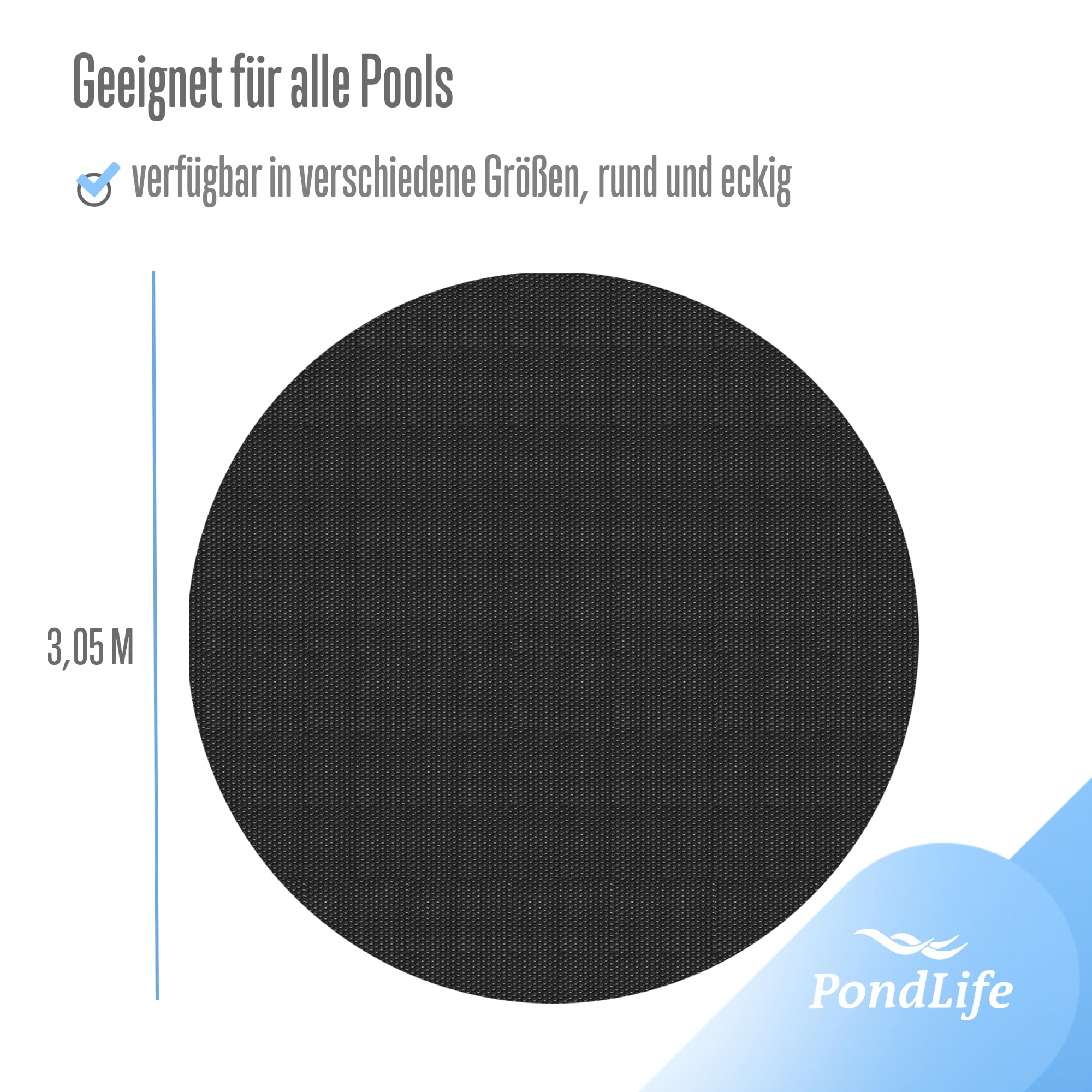 Pondlife Solarfolie schwarz rund, 400µ, Ø3,05 m, Noppenfolie Poolabdeckung zuschneidbar, Poolheizung Wärmeplane