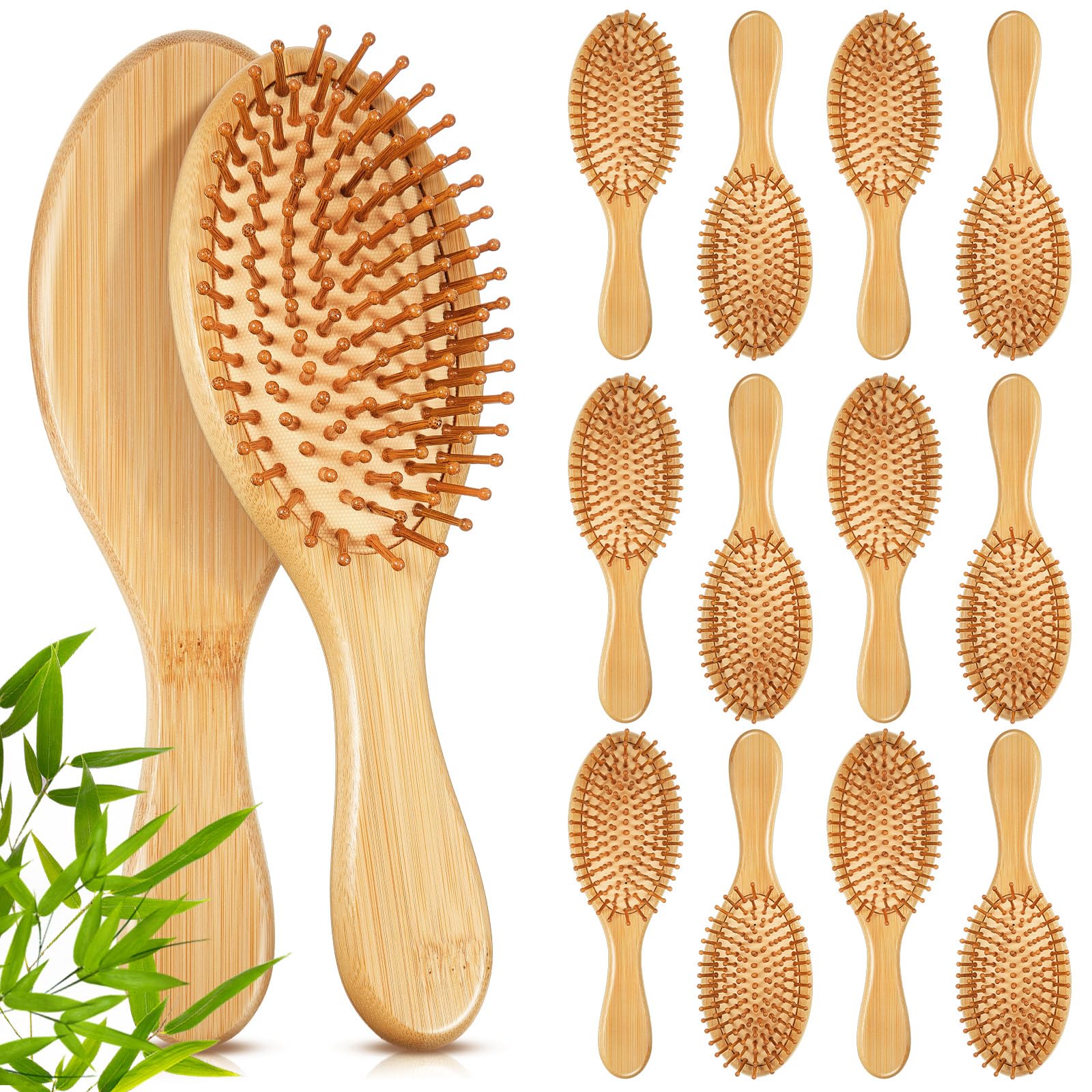 Weysat 12 Pcs Christmas Bamboo Hair Brushes Bulk Gift Natural Wooden Paddle Brush Lightweight Massage Scalp Combs Detangling Hairbrush for Women Men,