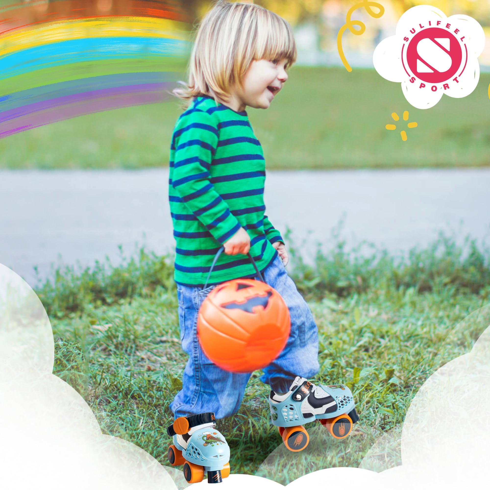 SULIFEEL Kinder-Quad-Rollerskates, verstellbare Rollerskates für Anfänger in den Altersgruppen Jungen und Mädchen