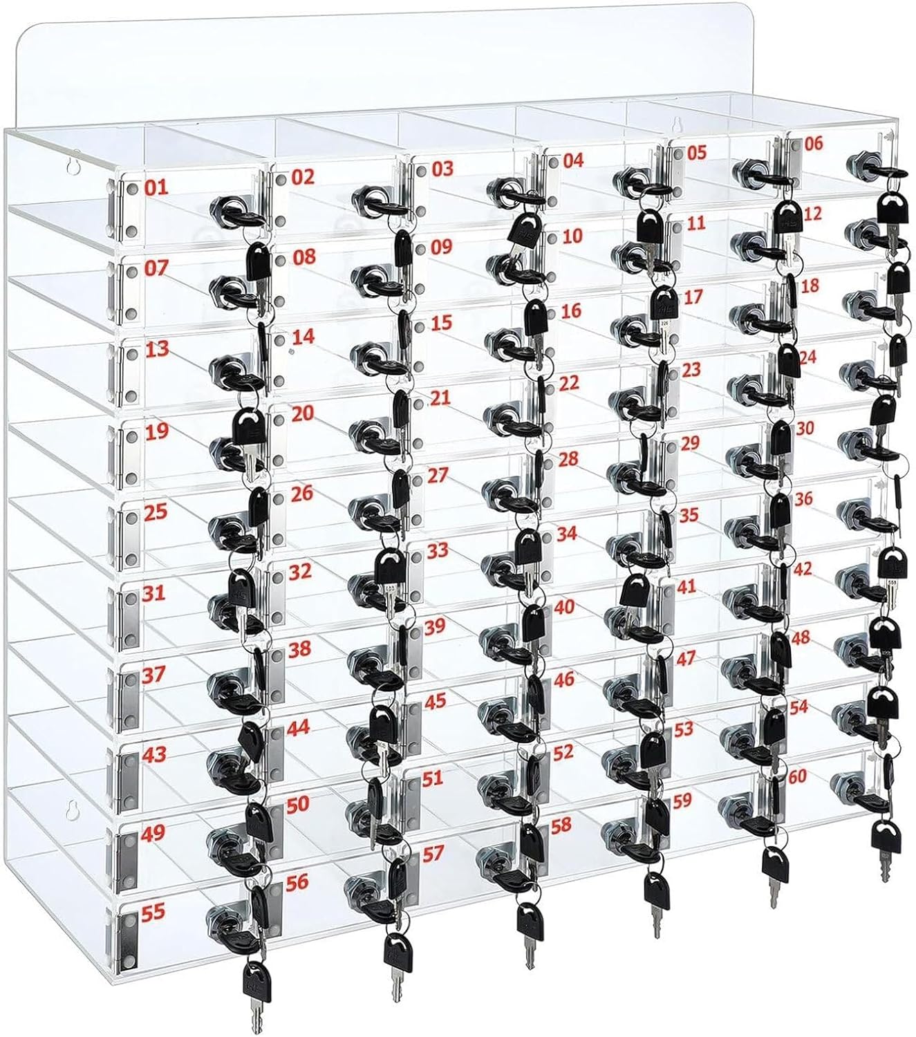 Mobile Phone Storage Box Transparent Acrylic Mobile Phone Security Locker with Key,Large Capacity Wall-Mounted Cell Phone Locker Box with Locks & Keys, 60-Slot Acrylic Storage Cabinet for Sc