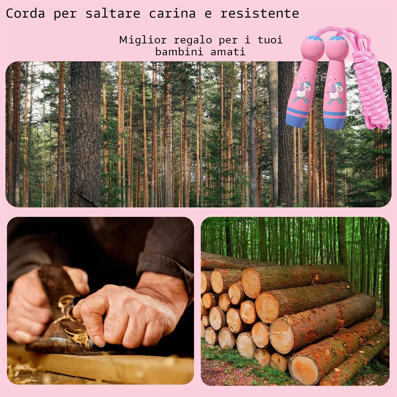 Corda per saltare per bambini, 260 cm, con manico in legno dei cartoni animati, corda per saltare regolabile, per bambini, per ragazzi, ragazze, amici, scuola, prato