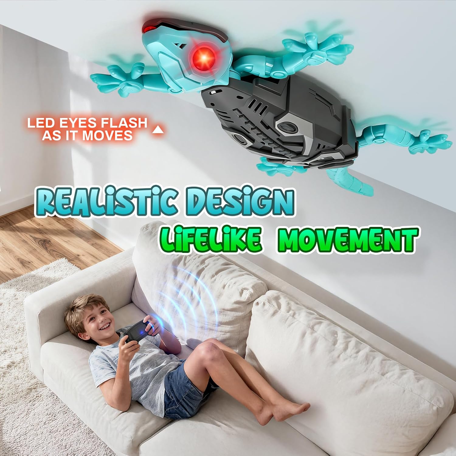 RC Wall Crawling Gecko, Remote Control Wall Climbing Lizard Robot Kids' Electronics Toys, Floor & Wall Crawling, Glowing Eyes, Low Noise, Rechargeable Boys Gifts for Kids 3 4 6 7 8+ Year Old