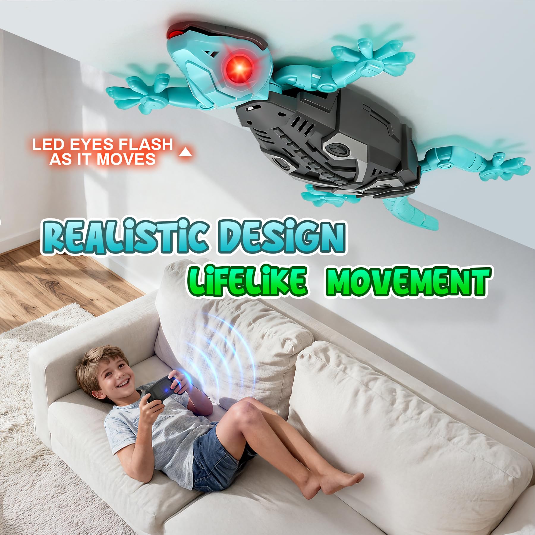 Wandkletterer Gecko, Ferngesteuerter Ladegecko, 360° drehbares ferngesteuertes Spielzeug, Geburtstagsgeschenk für Jungen und Mädchen, Spielzeug für Jungen ab 4 Jahren (blau)