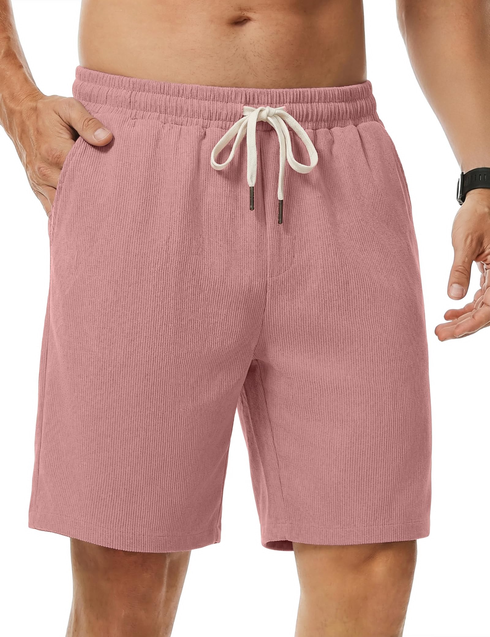 iClosam Kurze Hosen Herren Cord Verstellbarem Kordelzug Taillie Elastik, Sommer Bermuda Freizeitshorts Gerade geschnittene Men's Cord Shorts Vielseitig Alltag und Wochenende S-3XL