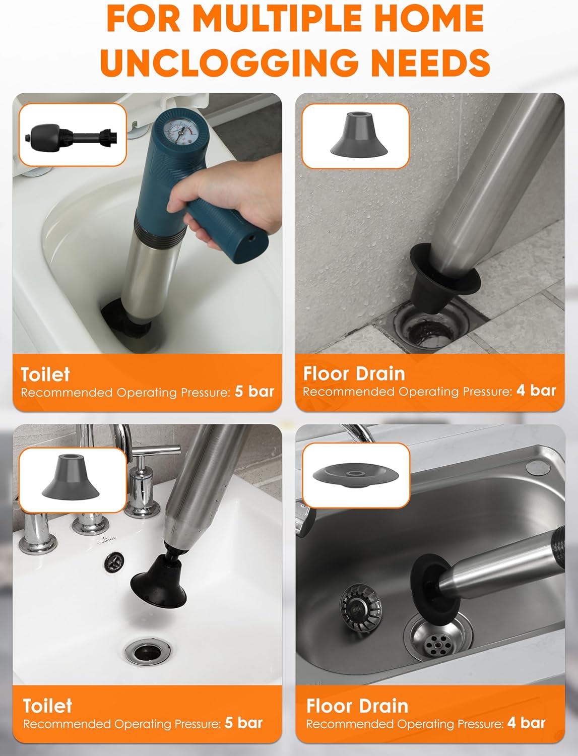 Electric Toilet Plunger Swift High Pressure Drain Unclogger Plungers for Bathroom, Floors, Shower Heavy Duty Versatile Home Toilet Clog Remover