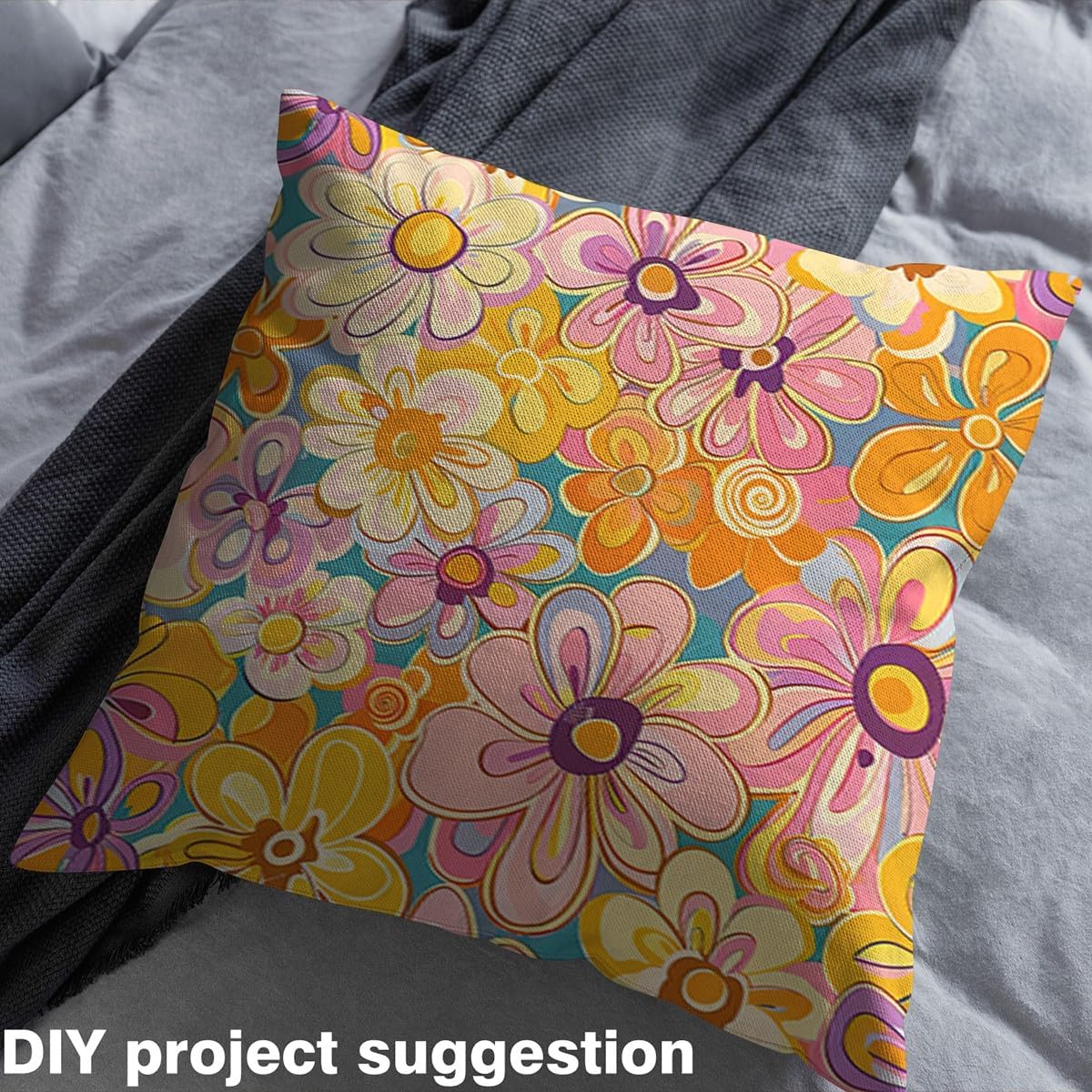 Hippie Flowers Fabric by The Yard,70s Groovy Flowers Outdoor Fabric,Watercolor Boho Style Fabric,Vintage Country Botanical Flannel Polyester Fabric,2 Yards,72" L x 59" W