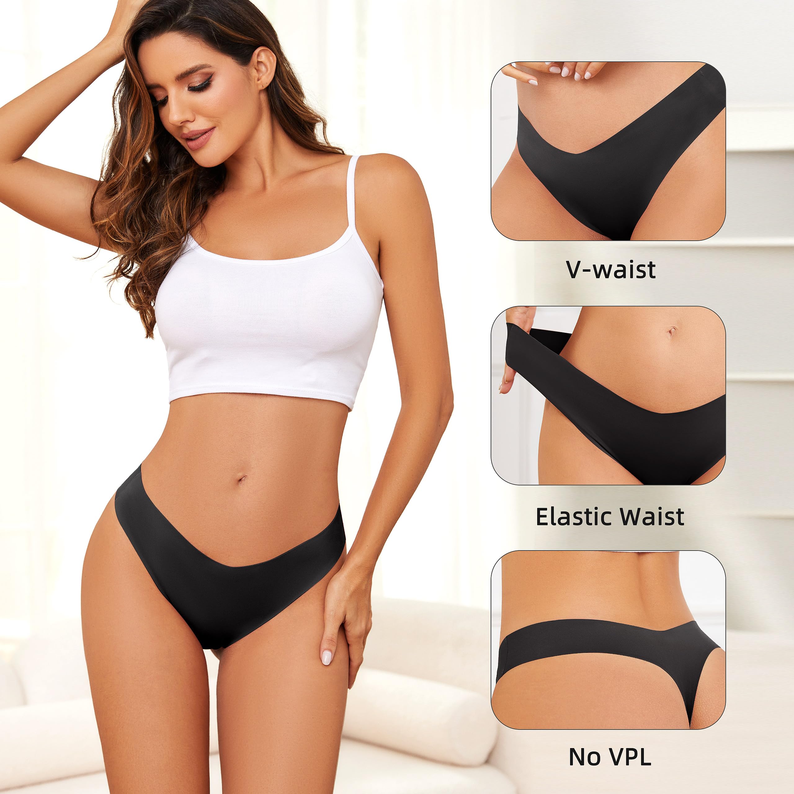 VOENXE Slip Perizoma Donna Senza Cuciture, Tanga A Vita Bassa Mutande Brasiliana,Invisibili Mutandine,Microfibra String Mutanda Biancheria Intimo,Seamless Women Thong Underwear Multipack,Pacco da 5