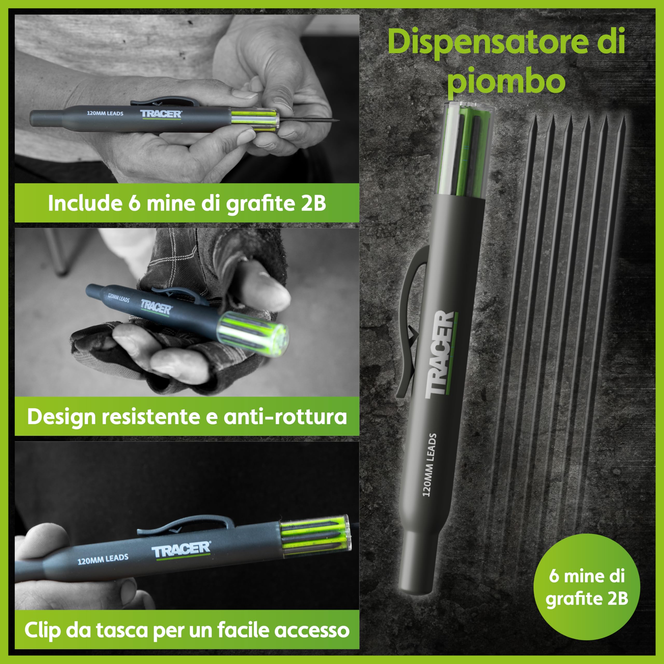 Tracer Kit di marcatura – Matita a foro profondo, set di mine ALH1 e 2 pennarelli senza intasamenti con fondine