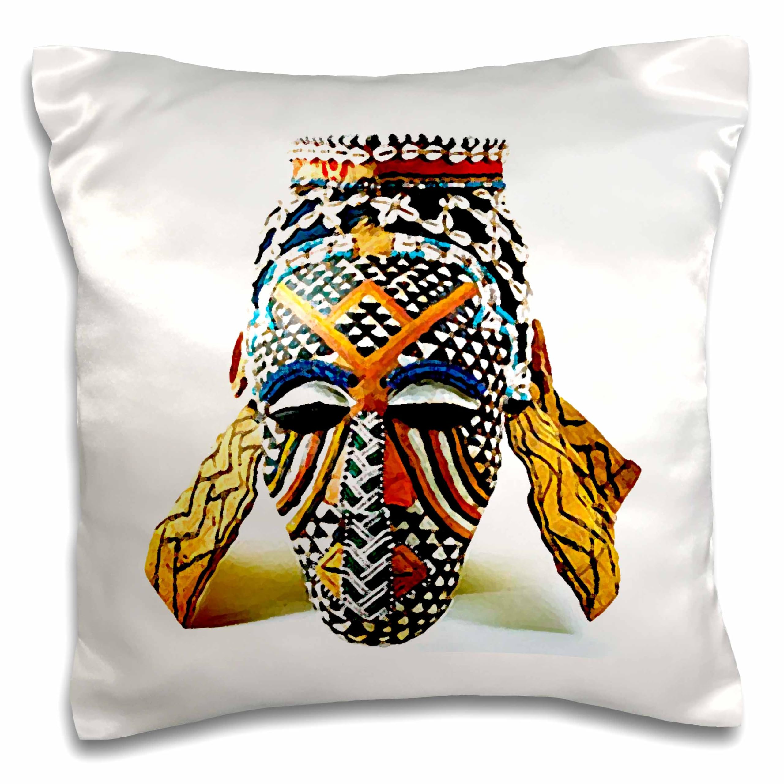 3dRose Art-African Mask (pc-877-1) Pillow Case, White