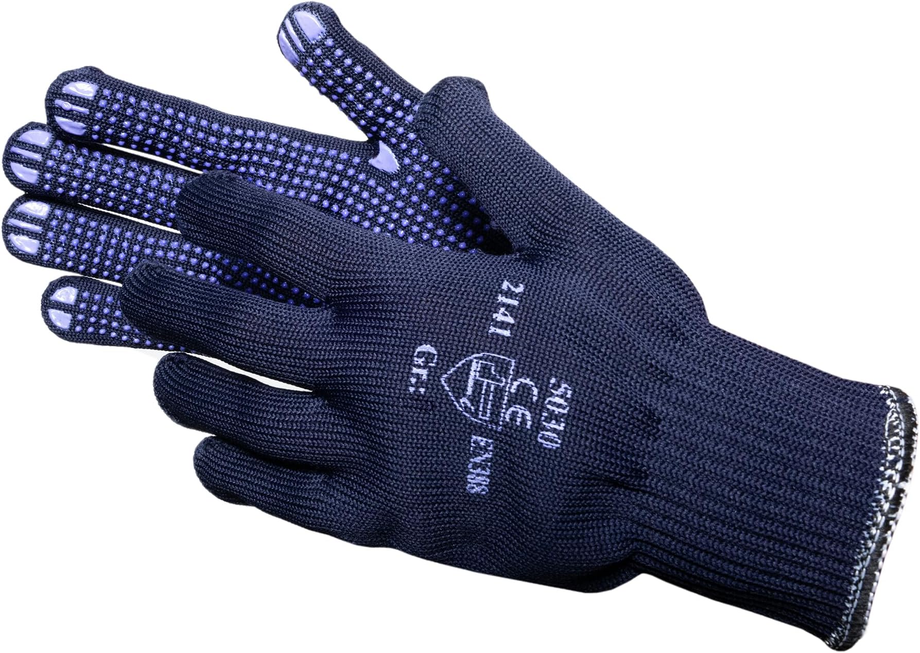 12 Pairs Jah 5030 Cotton/Polyester Knit Gloves, Working Gloves, with Dots, Safe Grip, Blue, Size 7, Pack of 24 Pieces