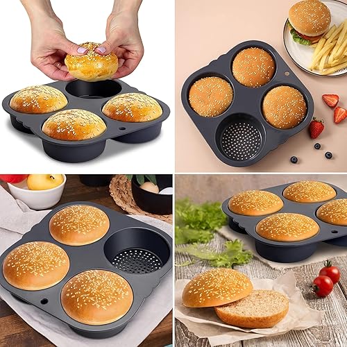 Miniatura 2 de Molde para bollo de hamburguesa, negro, silicona, cavidad profunda de 4 pulgadas, antiadherente