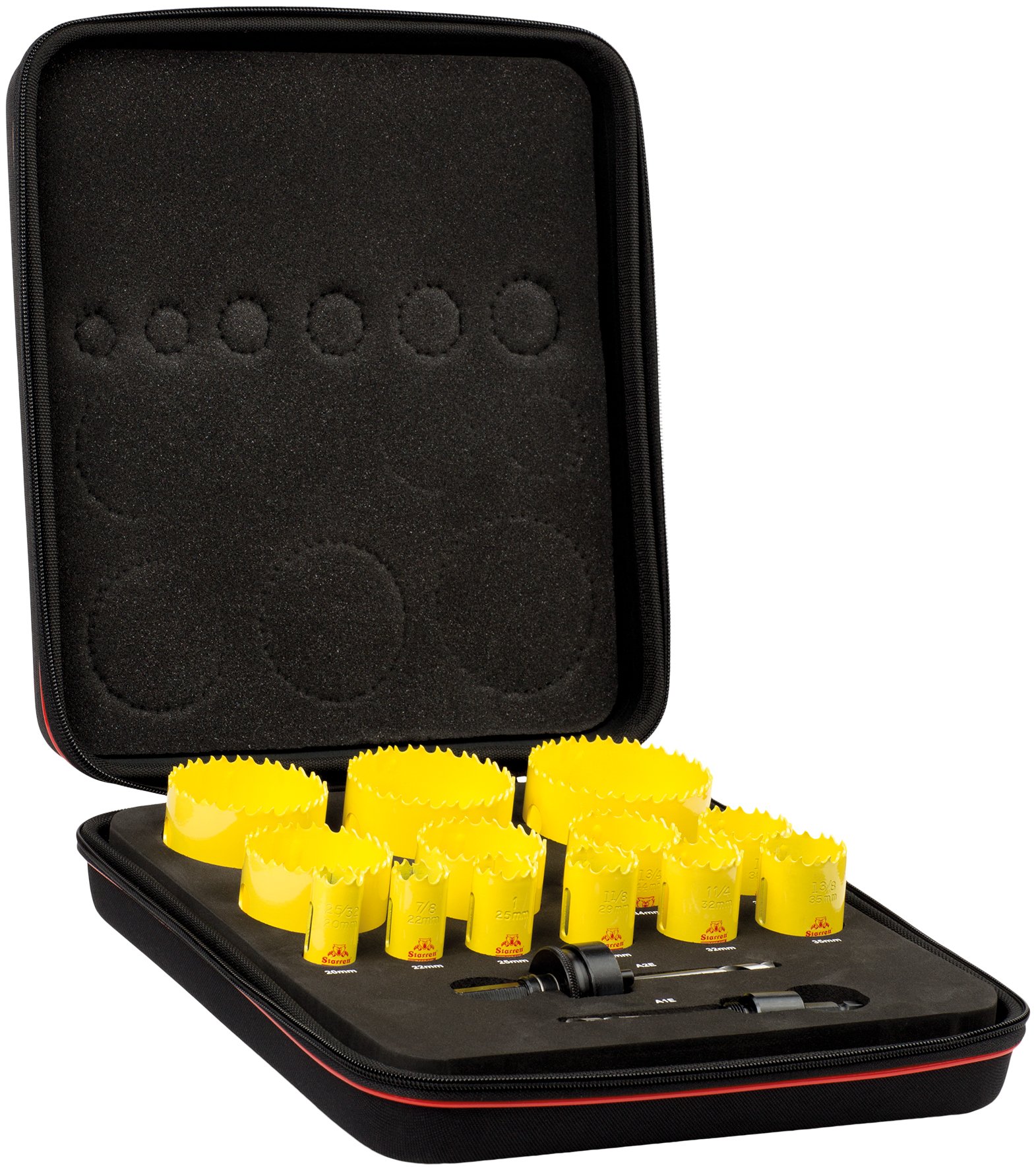 Starrett Kit de sierra perforadora bimetálica – 15 piezas KDC13021 cortador de agujeros de uso general de corte profundo con juego de eje – Compatible con Bosch Dewalt Hitachi Festool Milwaukee