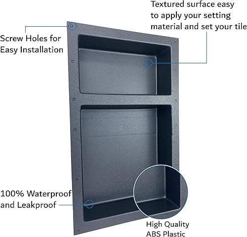Miniatura 4 de Plantilla para azulejos de nicho de ducha, nichos de ducha negros listos para azulejos, acabado mate, nicho desigual de almacenamiento de baño de
