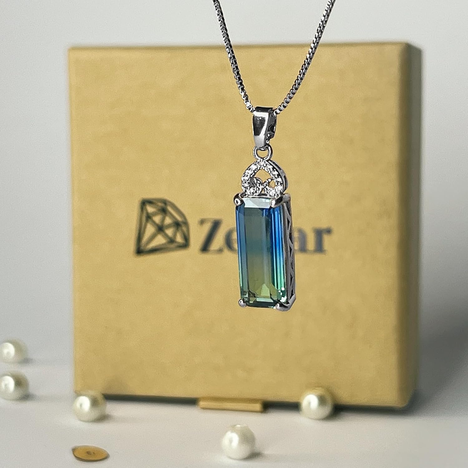 925 Sterling Silver Cubic Zirconia Necklace, Blue Crystal Pendant,Friendship Necklace, Gifts for Friends, Daughters, Wives, Mothes Day Gifts, Valentines Day Gift, Necklaces for Women - Image 6