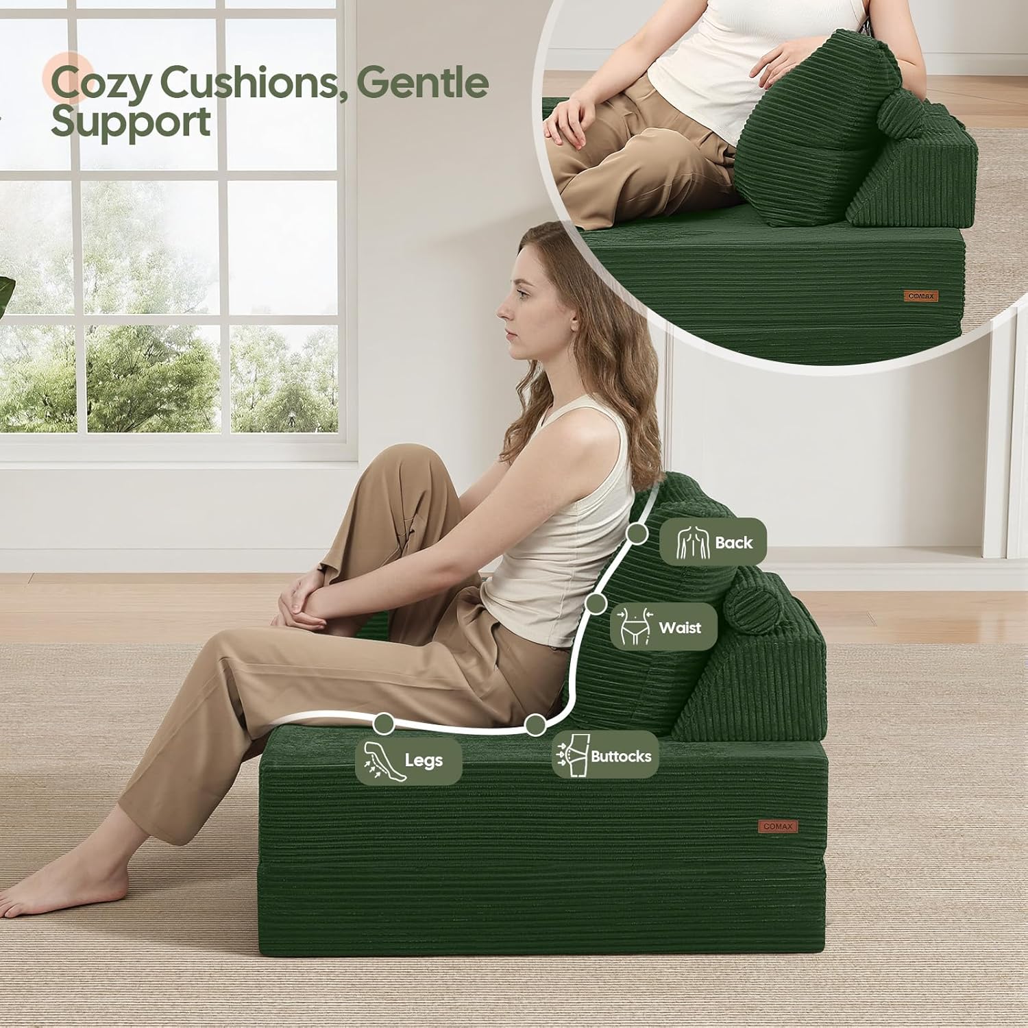 AX Folding Sofa Bed, Foldable Couch for Bedroom, Corduroy Convertible