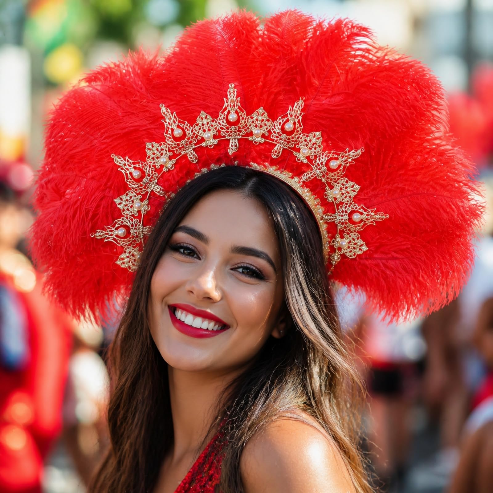 Adorno Plumas Ligero | Dorado corativo, Corona, Gran, Accesorio, para Carnaval, escenario, Actores, Rojo