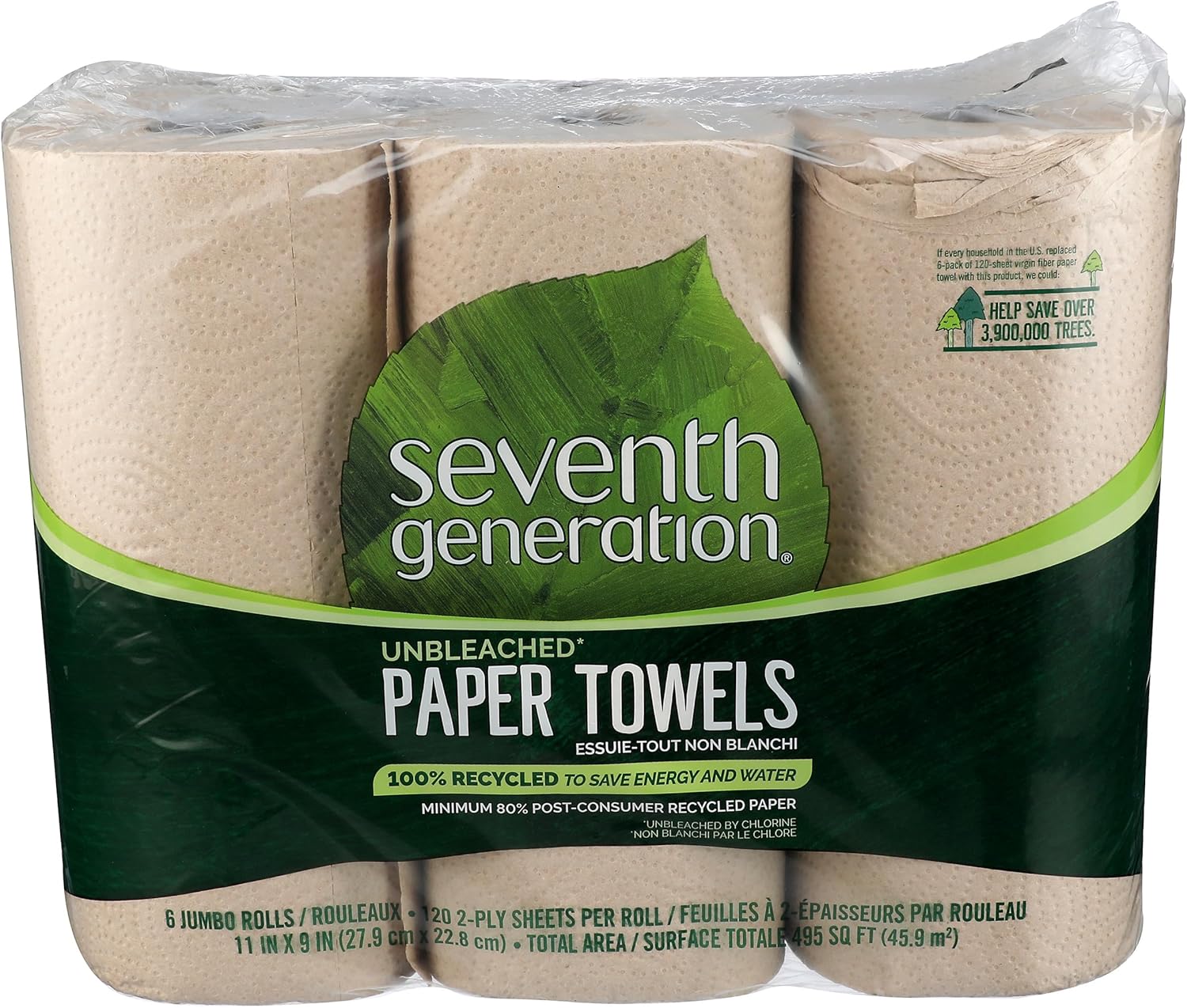 Seventh Generation Paper Towels, Unbleached, Regular Roll - 6 Count (Pack of 1)