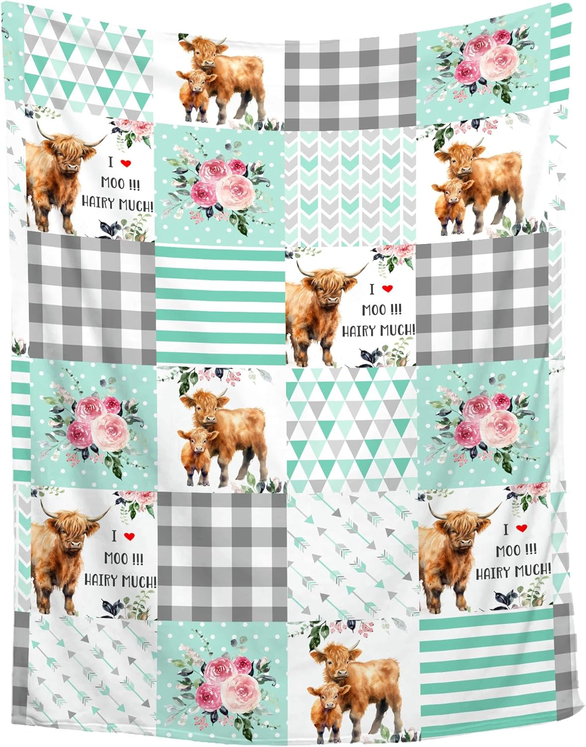 Highland Cow Blanket,Ultra Soft Farm Animal Throw for Cow Lovers,Floral Flower Farmhouse Home Decor for Bed/Couch/Sofa,50"x60"-Teens/Travel Size