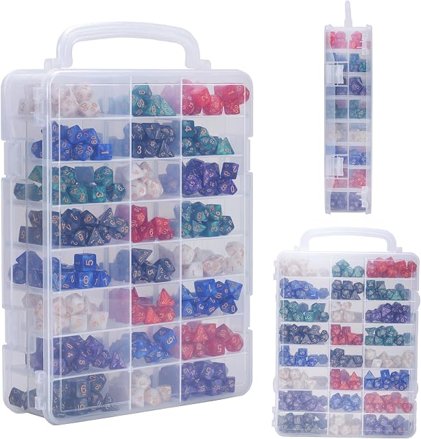 Dice Storage Case With Removable Dividers Holding up to 830 Dice, Handle for DnD and RPG Games - Great for Collectors (Tranparent)