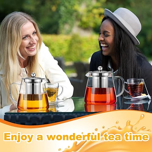 Miniatura 4 de Layhit Paquete de 2 teteras de vidrio con infusores, tetera de vidrio transparente con colador de acero inoxidable extraíble, esponja, cepillo,