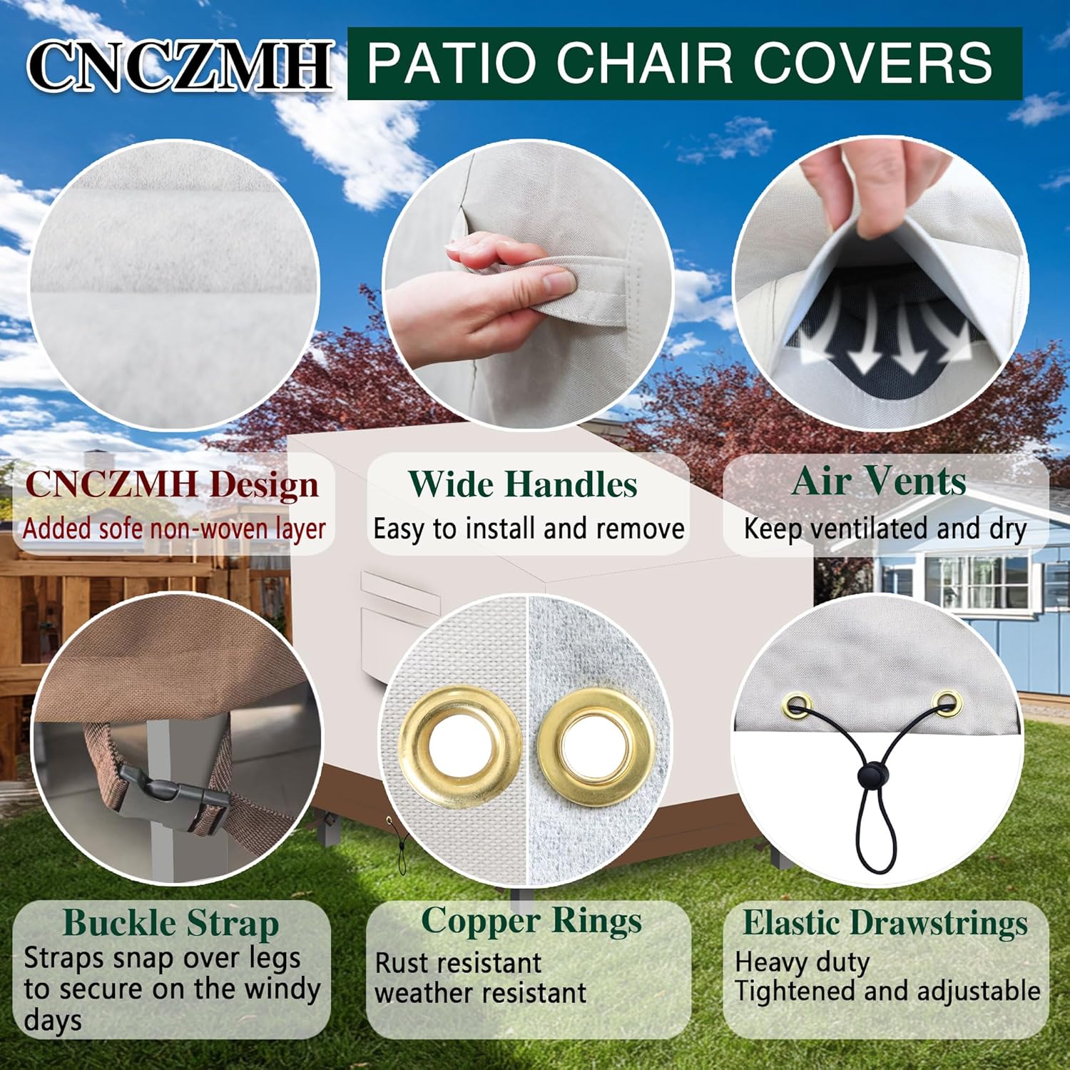 Heavy Duty Patio Chair Covers Waterproof Outdoor, 2 Pack 600D Patio Furniture Covers for Outdoor Rocking Swivel Adirondack Chairs, Lounge Deep Seat 39'' W x 37''D x 28''H/ 38''H Beige Brown