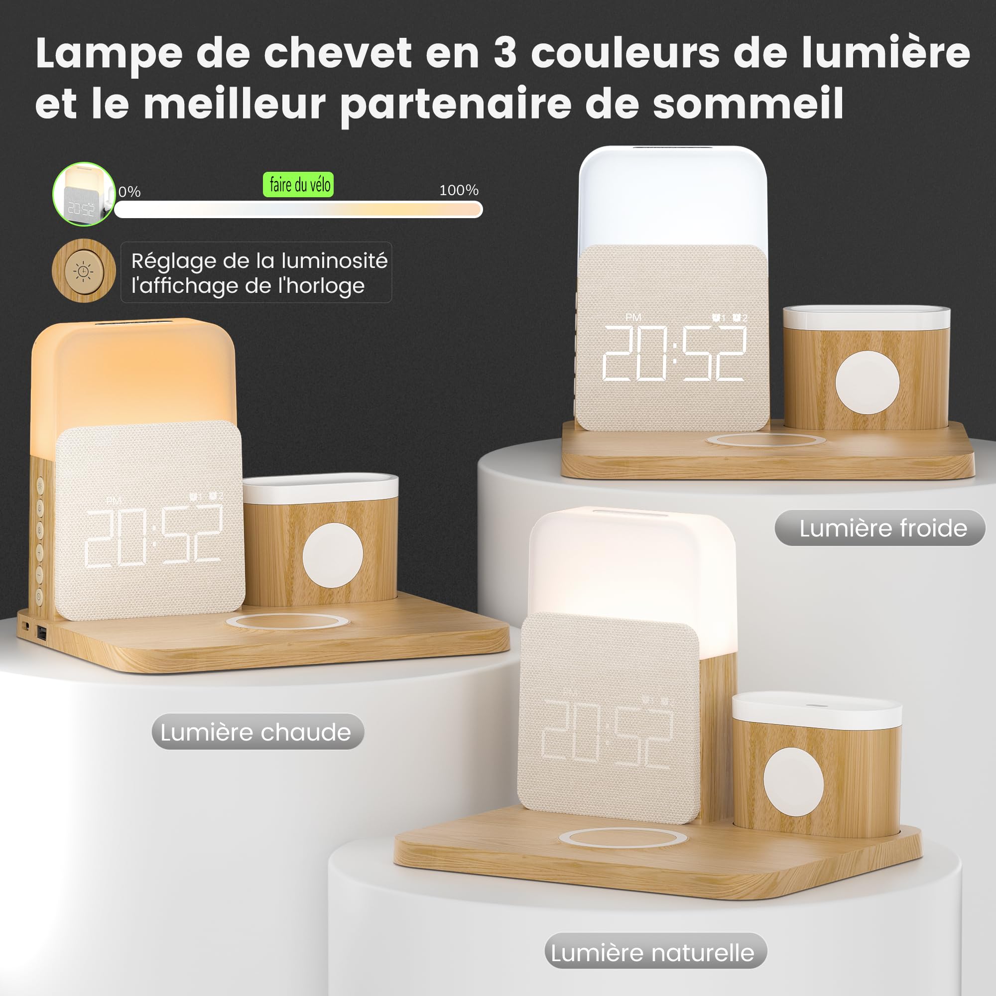 COLSUR Chargeur Induction 7 en 1 pour Apple Watch iPhone AirPods, Station De Charge Samsung, Lampe de chevet chambre tactile, Réveil, téléphones accessoires sans fil 17/16/15/14/13, decoration chambre