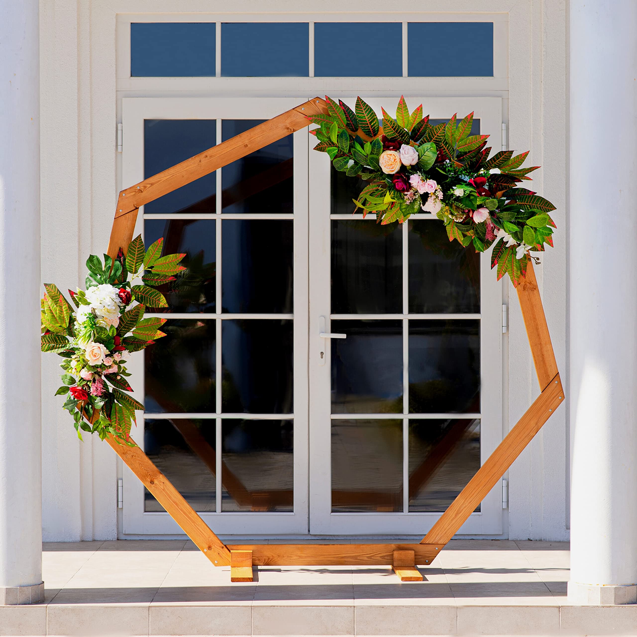 Photo 1 of 7 FT Heptagonal Wooden Wedding Arch - Rustic Wedding Decorations - Wedding Arch for Ceremony - Balloon Arch Stand – Garden Arch – Photo Backdrop Party Stand for Outdoor, Indoor