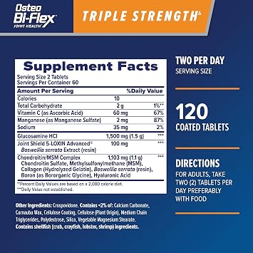 Osteo Bi-Flex Triple Strength Glucosamine Chondroitin Supplement, Improve Joint Function, Strength, Flexibility, Mobility 120 Coated Tablets
