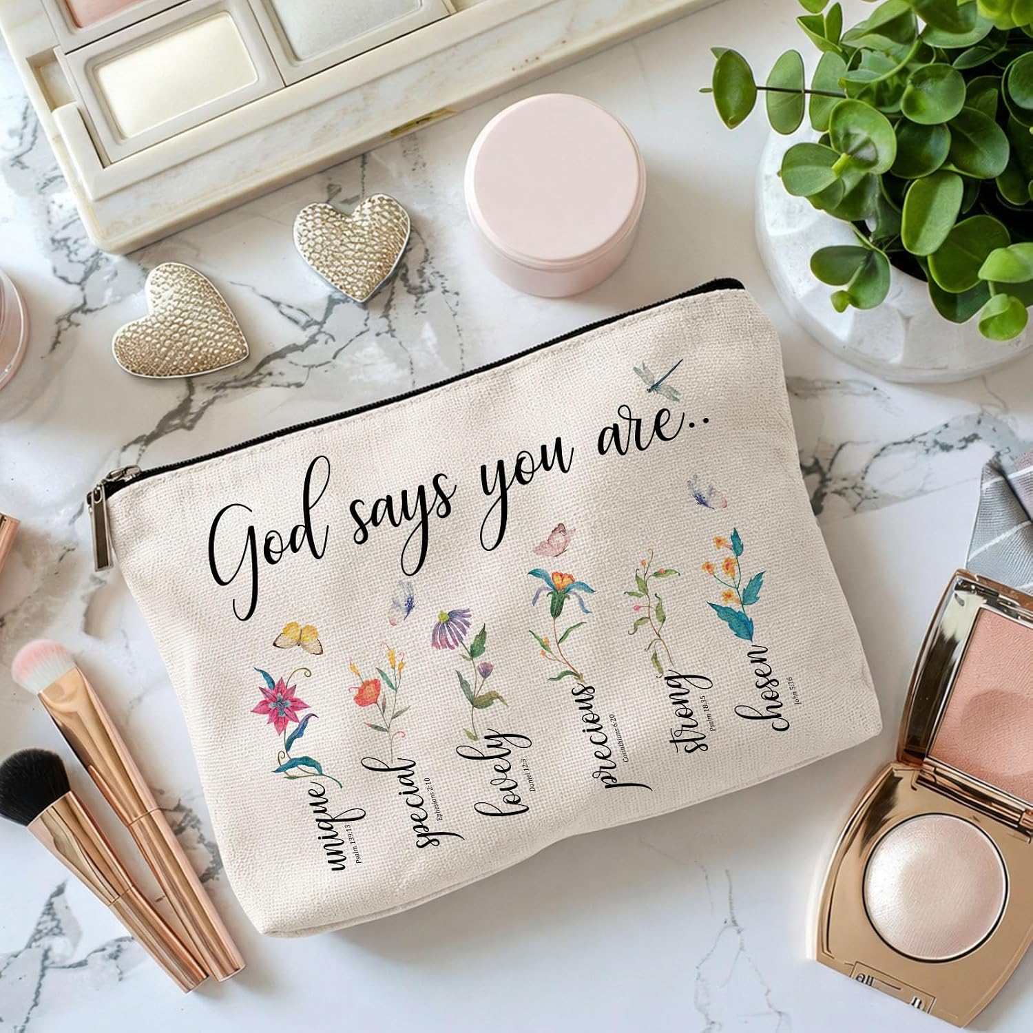 Christian Floral Makeup Bag, Bible Affirmation, God says you Bag image 3
