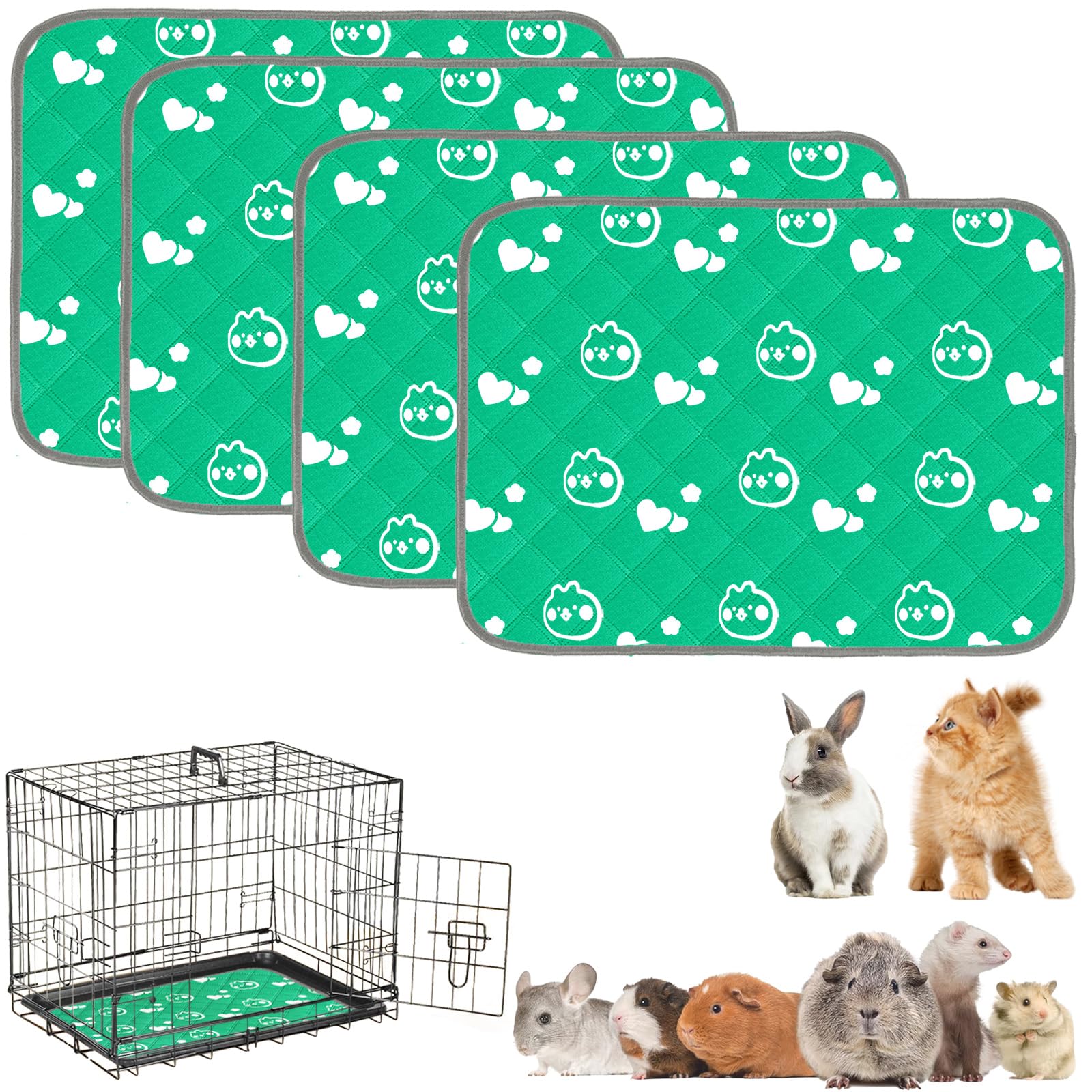 Lot de 4 tapis lavables pour cage de cochon d'Inde, imperméables, réutilisables et antidérapants, super absorbants pour petits animaux, lapin, hamster, rat (vert, 61 x 45,7 cm)
