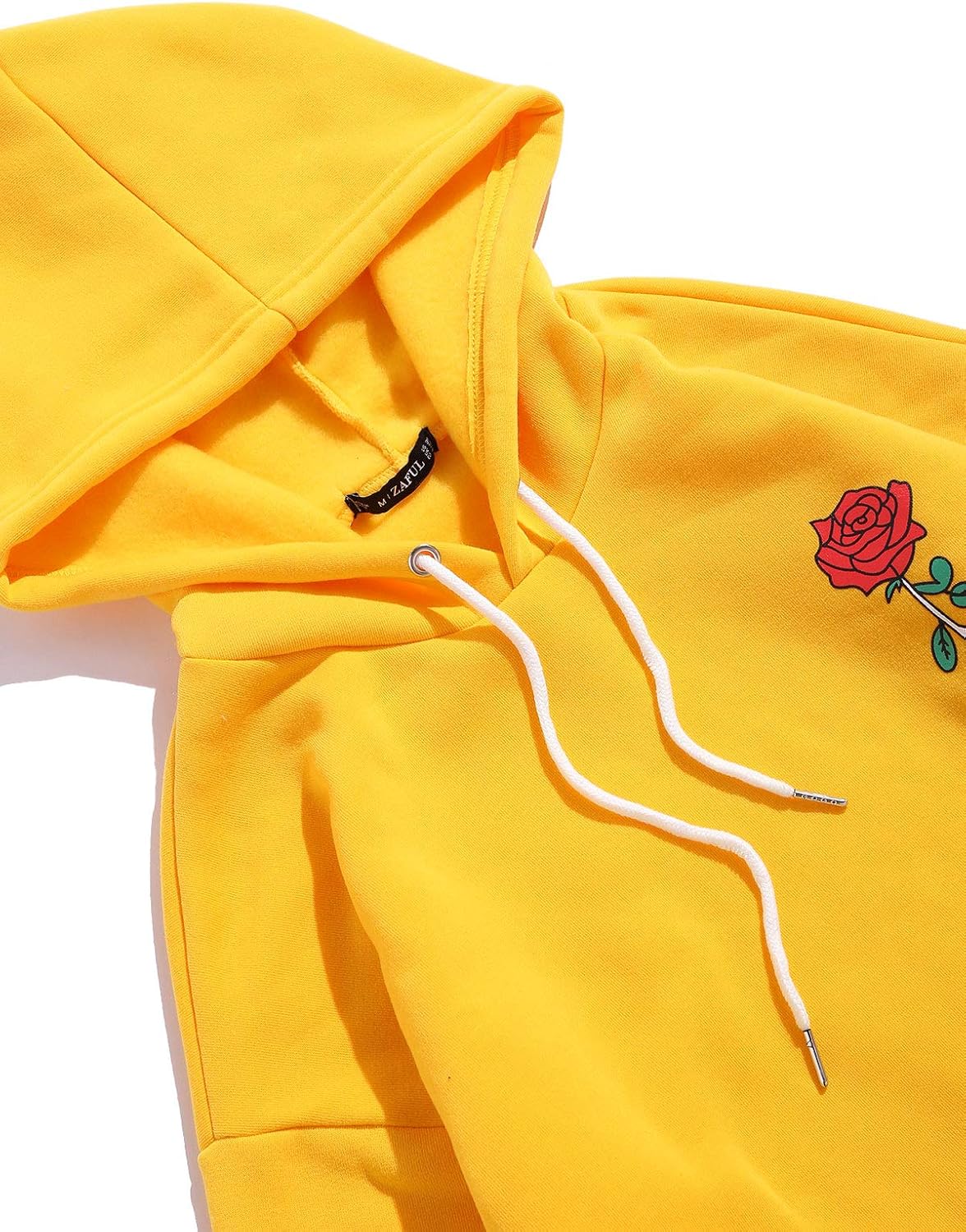 ZAFUL Men's Fleece Hoodie Unisex Rose Letter Print Hooded Pullover Kangaroo Pocket Sweatshirt