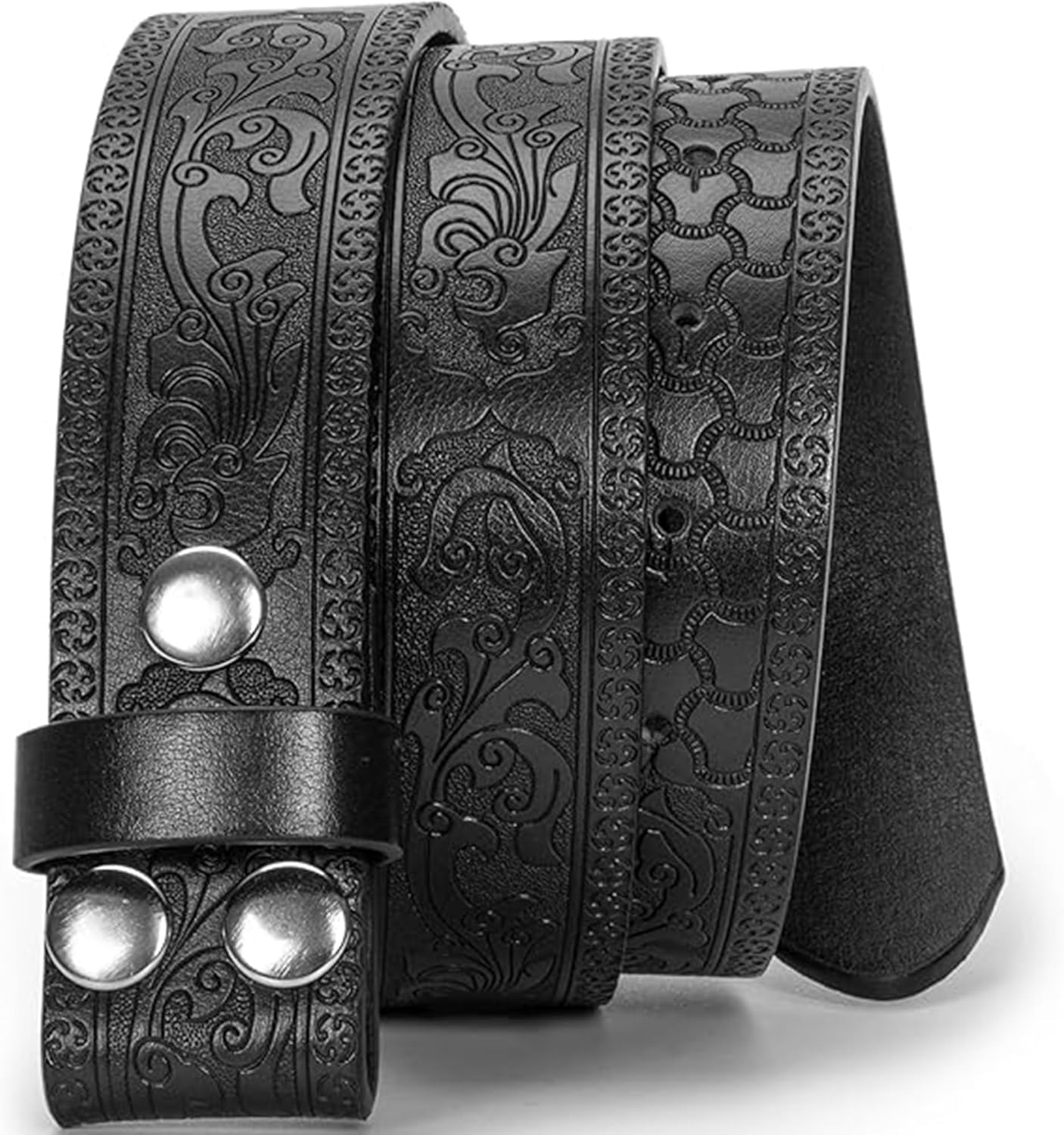 IZUS Vintage Western Belt Strap without Buckle Longhorn-Bull-Embossed Cowboy Belt for Women Men 1-1/2" Wide PU Leather Strap - Image 2