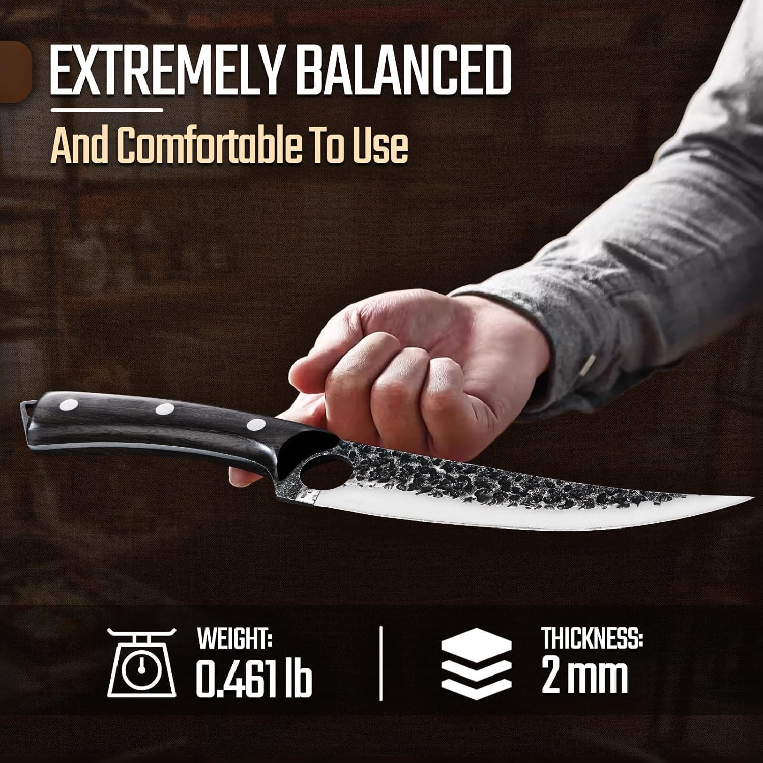 Huusk Viking Boning Knife 6 inch, Japanese Boning Knives for Meat Cutting, Full Tang Fillet Knife with Sheath, Brisket Trimming Knives for BBQ, Camping, Christmas Gift for Men and Women - Image 6