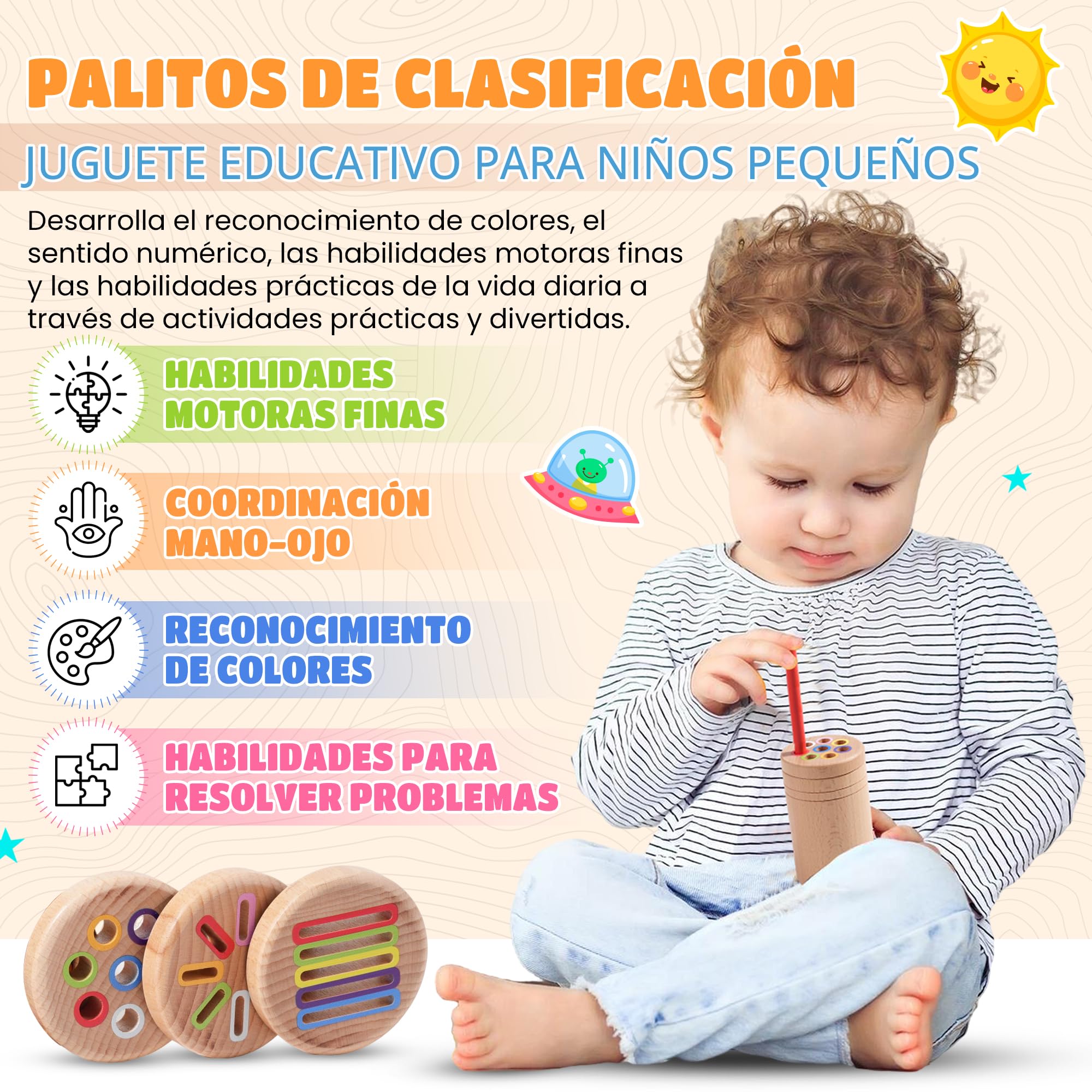 Yaani Varillas de clasificación Montessori A partir de 1 año, juguete para bebé de 6 meses, juguete Montessori