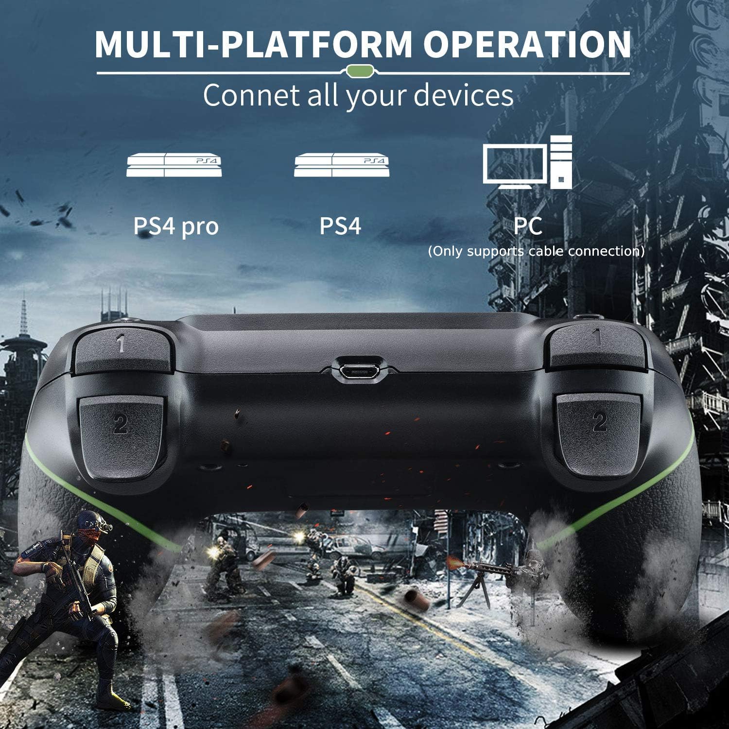 Controller Wireless per PS4, Joystick PS4 Compatibile con PS4/Pro/Slim/PC, Gamepad con Doppia Vibrazione, Sensore Giroscopio a 6 Assi, Turbo, Touch Panel, Jack per Cuffie da 3,5mm