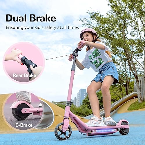 Miniatura 4 de isinwheel Patinete eléctrico para niños de 6 a 12 años, motor de 150 W, velocidades de 610 MPH, luces coloridas, altura ajustable, scooter eléctrico