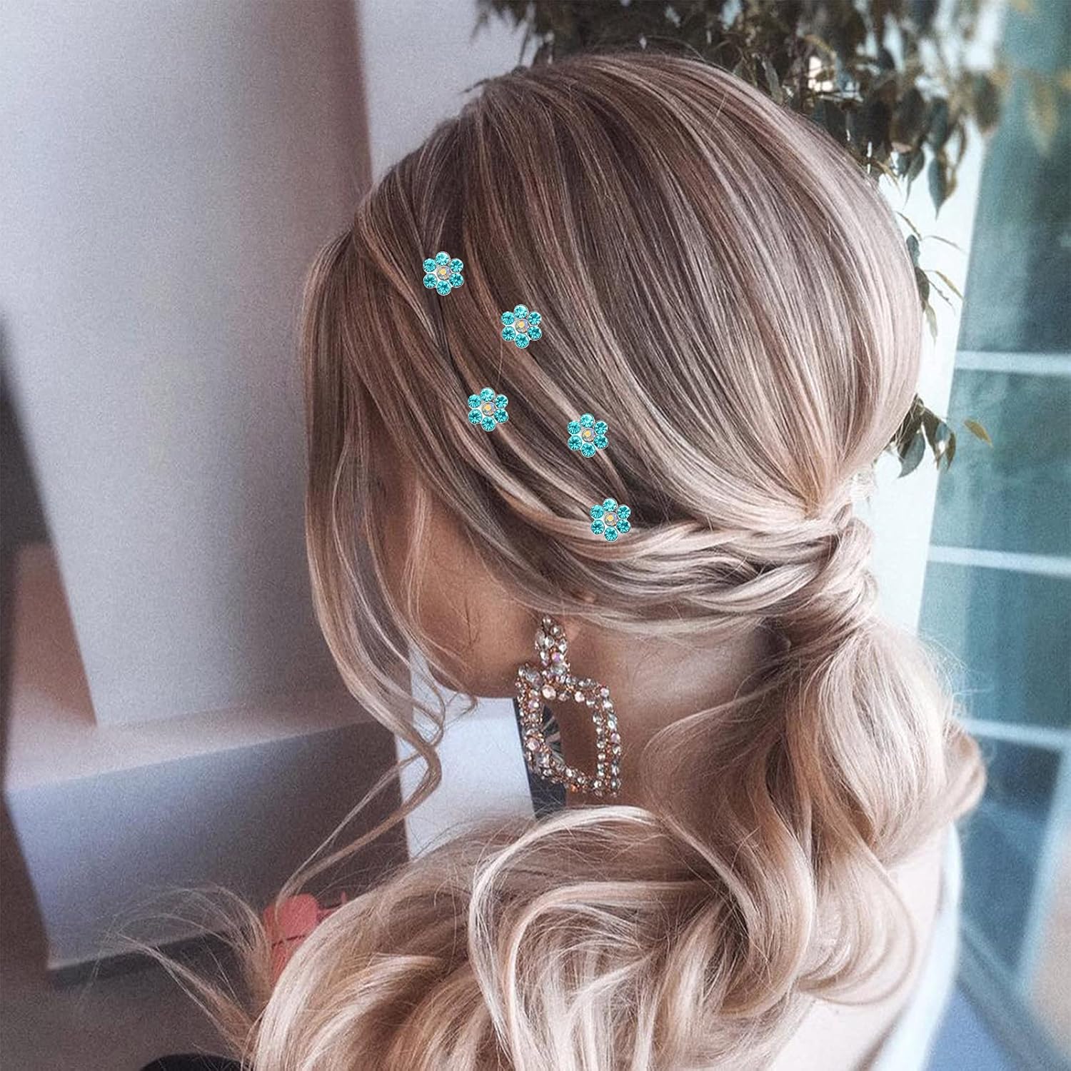 20 Pack (Blue) Crystal Flower Hair Pins Rhinestone Hair Clips for Bridal Wedding Women Hair Jewelry Accessories, with Clear Container - Image 5