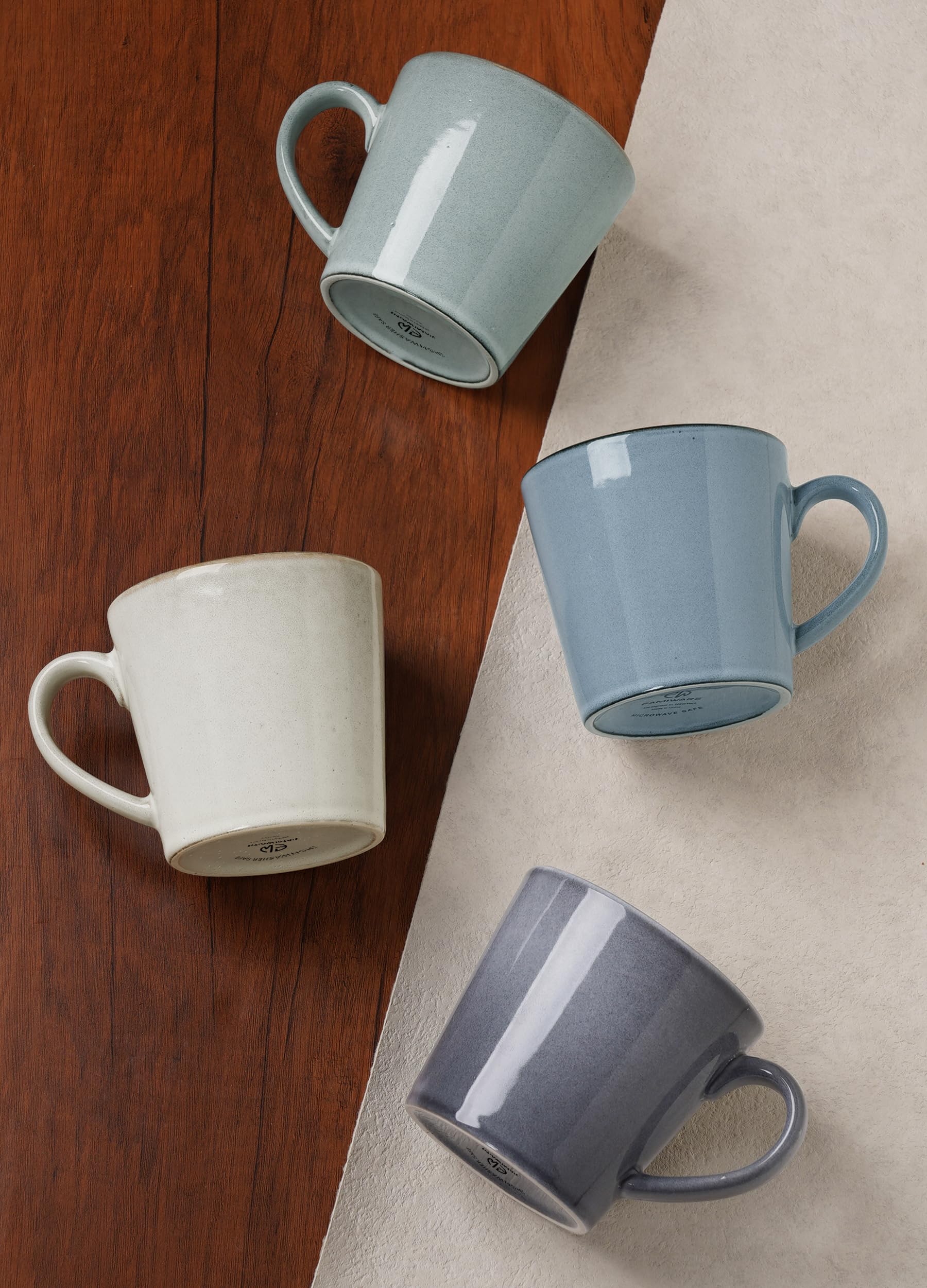 famiware Annecy Lot de 4 tasses à café en céramique avec poignée 414 ml | Ensemble de tasses à café en grès - Passe au micro-ondes et au lave-vaisselle - Pour thé, latte, cappuccino - Bleu réactif