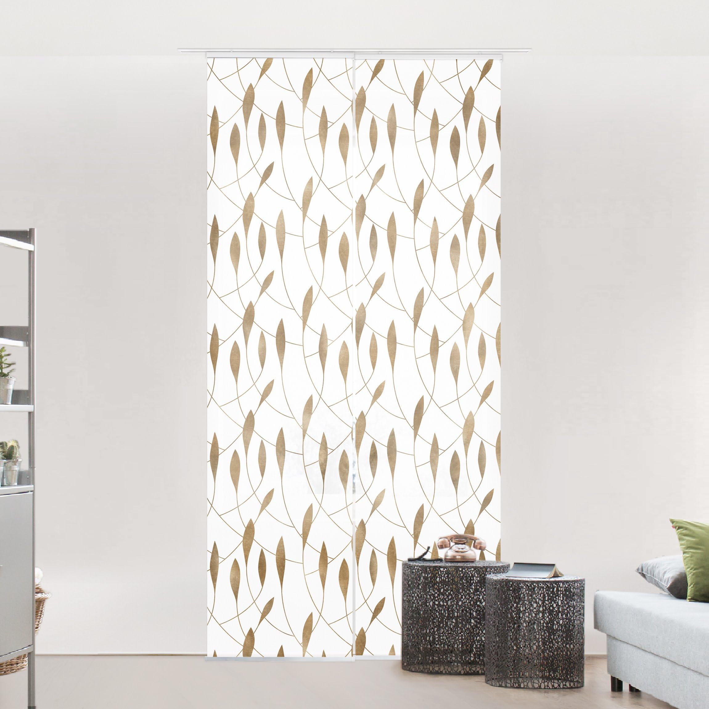 Schiebegardine halbtransparent 60er Paneel Klett Muster Textil lichtdurchlässig - Motiv Modern Flächenvorhang schwarz Weiss Wohnzimmer Schlafzimmer 2435 (120x250 cm - 2er Set)