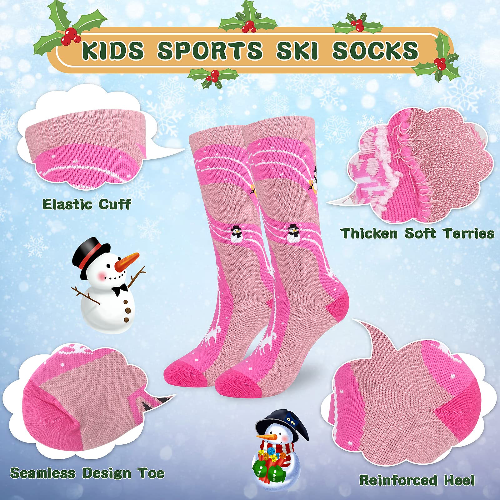 KOOOGEAR Calcetines de esquí para niños, calcetines térmicos largos hasta la rodilla para niñas y niños, coloridos calcetines deportivos para botas de nieve, para patinaje, esquí, snowboard, niños