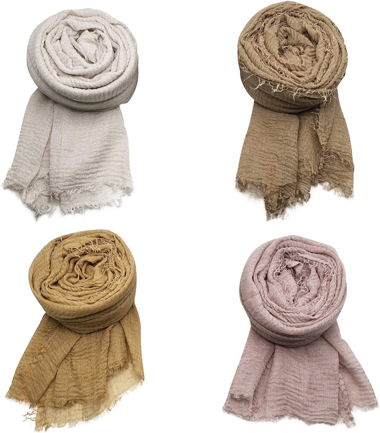 MANSHU 4PCS Women's Soft Cotton Hemp Shawl & Wrap, Long Scarf & Head Scarf - Image 2