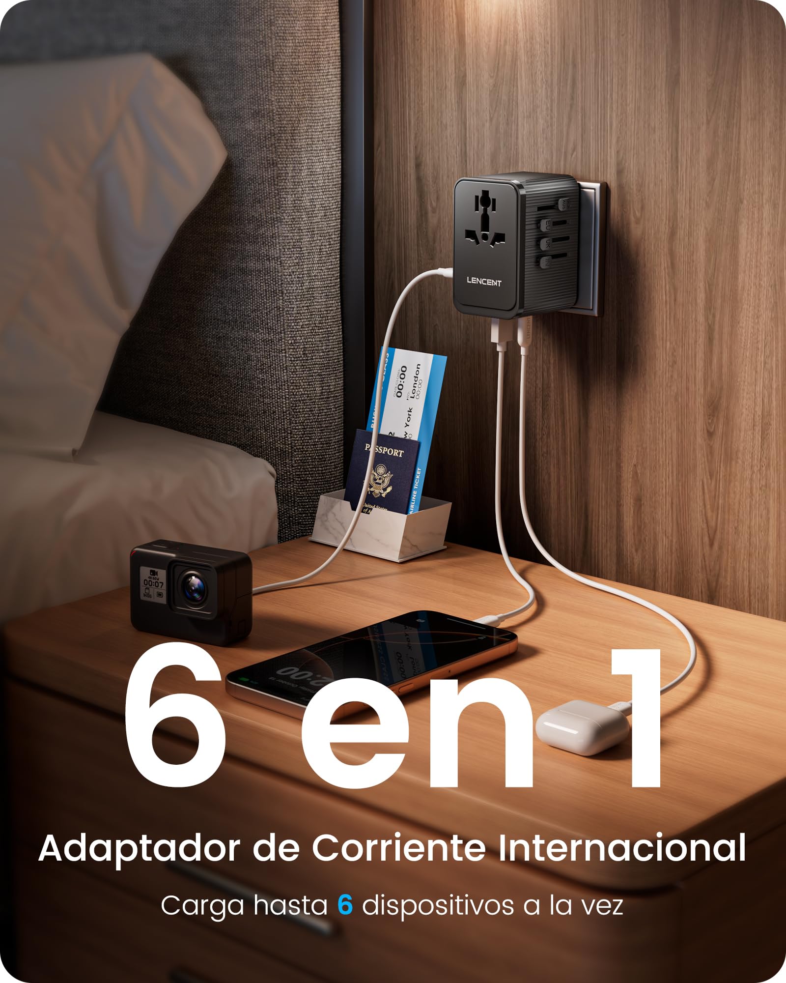 LENCENT Adaptador Enchufe Universal 28 W, Enchufe de Viaje Global con 3 USB C y 2 USB A, Cargador Internacional para Estados Unidos, Reino Unido, Japón, Australia, India, Nepal, Tipo A/C/D/G/I
