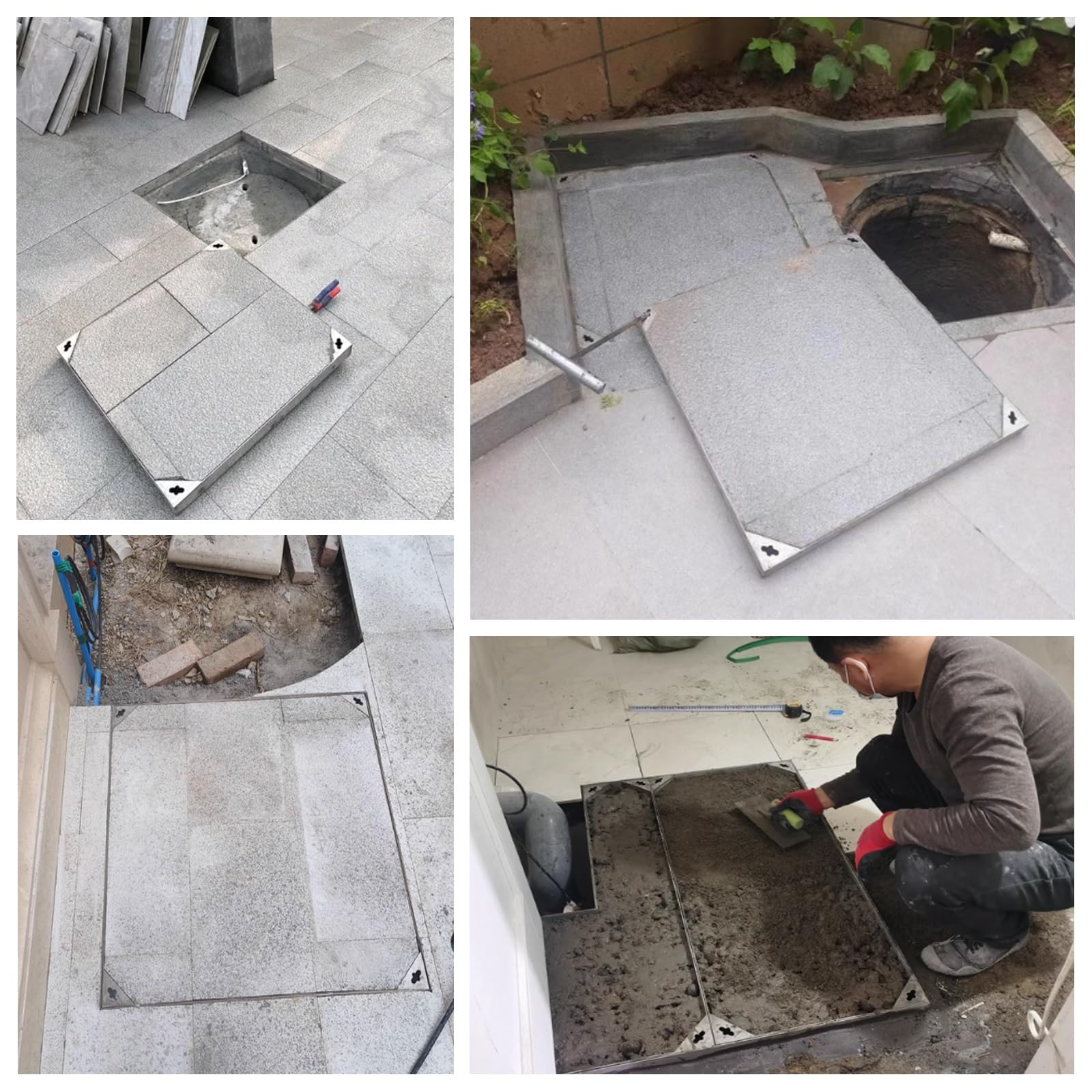 Hogar y Cocina, Tapa de Registro Rectangular con Marco Empotrado, Tapa de depósito de Aguas residuales de Acero Inoxidable 304 para aceras, Jardines,