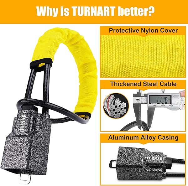 Turnart Steering Wheel Lock Seat Belt Lock Universal Fit Most Vehicles Sturdy Lock for Car Truck SUV Van Security with 3 Keys (Yellow) - 4